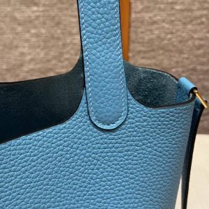 Hermes Picotin Lock 18 CM Bag Handmade In Taurillon Clemence Leather Gold Hardware P3 Bleu De Nord - Image 5