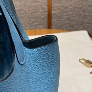 Hermes Picotin Lock 18 CM Bag Handmade In Taurillon Clemence Leather Gold Hardware P3 Bleu De Nord - Image 4
