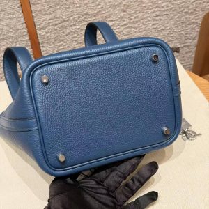 Hermes Picotin Lock 18 CM Bag Handmade In Taurillon Clemence Leather Silver Hardware P5 Blue Tie - Image 18