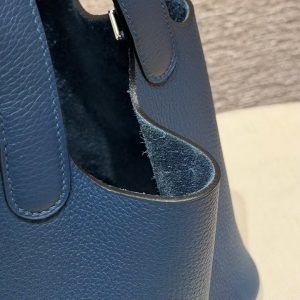 Hermes Picotin Lock 18 CM Bag Handmade In Taurillon Clemence Leather Silver Hardware P5 Blue Tie - Image 15