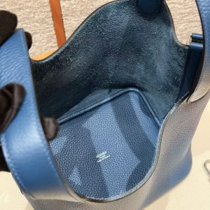 Hermes Picotin Lock 18 CM Bag Handmade In Taurillon Clemence Leather Silver Hardware P5 Blue Tie - Image 10
