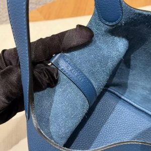 Hermes Picotin Lock 18 CM Bag Handmade In Taurillon Clemence Leather Silver Hardware P5 Blue Tie - Image 8