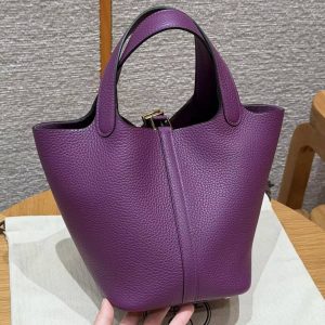 Hermes Picotin Lock 18 CM Bag Handmade In Taurillon Clemence Leather Gold Hardware P9 Anemone - Image 2