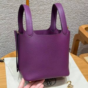 Hermes Picotin Lock 18 CM Bag Handmade In Taurillon Clemence Leather Gold Hardware P9 Anemone - Image 17