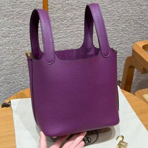 Hermes Picotin Lock 18 CM Bag Handmade In Taurillon Clemence Leather Gold Hardware P9 Anemone - Image 16