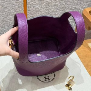 Hermes Picotin Lock 18 CM Bag Handmade In Taurillon Clemence Leather Gold Hardware P9 Anemone - Image 14
