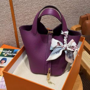 Hermes Picotin Lock 18 CM Bag Handmade In Taurillon Clemence Leather Gold Hardware P9 Anemone - Image 10