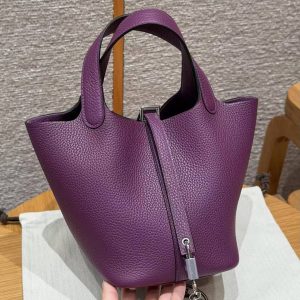 Hermes Picotin Lock 18 CM Bag Handmade In Taurillon Clemence Leather Silver Hardware P9 Anemone