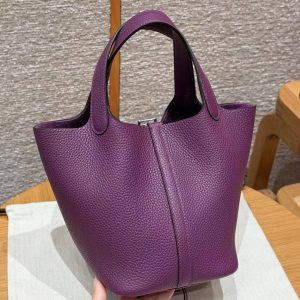 Hermes Picotin Lock 18 CM Bag Handmade In Taurillon Clemence Leather Silver Hardware P9 Anemone - Image 2