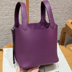 Hermes Picotin Lock 18 CM Bag Handmade In Taurillon Clemence Leather Silver Hardware P9 Anemone - Image 15