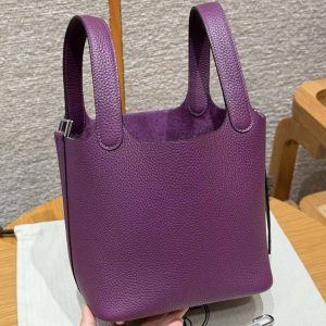 Hermes Picotin Lock 18 CM Bag Handmade In Taurillon Clemence Leather Silver Hardware P9 Anemone - Image 14