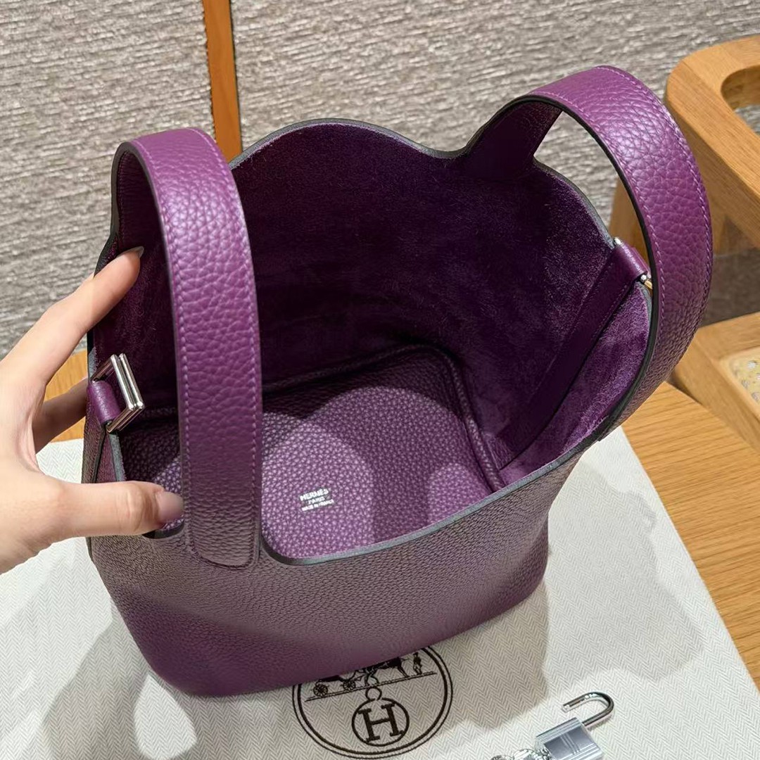 Hermes Picotin Lock 18 CM Bag Handmade In Taurillon Clemence Leather Silver Hardware P9 Anemone - Image 13