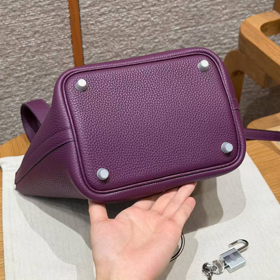 Hermes Picotin Lock 18 CM Bag Handmade In Taurillon Clemence Leather Silver Hardware P9 Anemone - Image 12