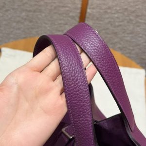 Hermes Picotin Lock 18 CM Bag Handmade In Taurillon Clemence Leather Silver Hardware P9 Anemone - Image 9