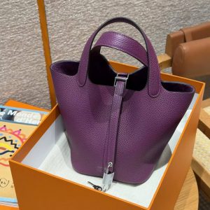 Hermes Picotin Lock 18 CM Bag Handmade In Taurillon Clemence Leather Silver Hardware P9 Anemone - Image 8