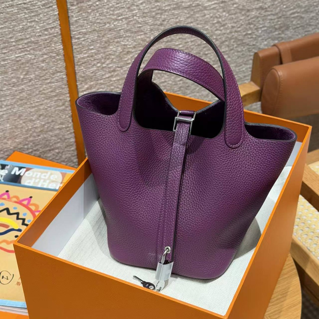 Hermes Picotin Lock 18 CM Bag Handmade In Taurillon Clemence Leather Silver Hardware P9 Anemone - Image 8