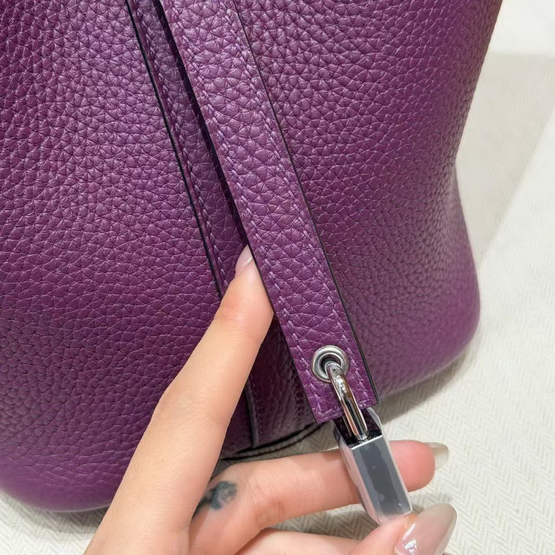 Hermes Picotin Lock 18 CM Bag Handmade In Taurillon Clemence Leather Silver Hardware P9 Anemone - Image 7