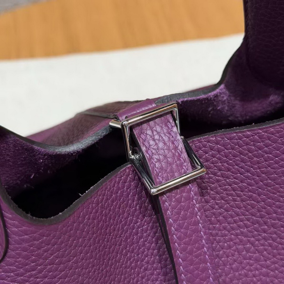 Hermes Picotin Lock 18 CM Bag Handmade In Taurillon Clemence Leather Silver Hardware P9 Anemone - Image 5
