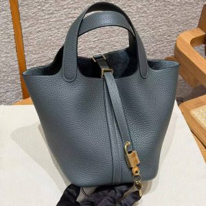 Hermes Picotin Lock 18 CM Bag Handmade In Taurillon Clemence Leather Gold Hardware Q0 Vert Mangrove