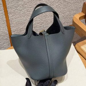 Hermes Picotin Lock 18 CM Bag Handmade In Taurillon Clemence Leather Gold Hardware Q0 Vert Mangrove - Image 2