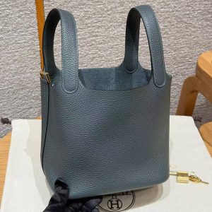 Hermes Picotin Lock 18 CM Bag Handmade In Taurillon Clemence Leather Gold Hardware Q0 Vert Mangrove - Image 16