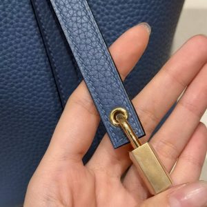 Hermes Picotin Lock 18 CM Bag Handmade In Taurillon Clemence Leather Gold Hardware R2 Blue Agate - Image 6