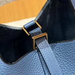 Hermes Picotin Lock 18 CM Bag Handmade In Taurillon Clemence Leather Gold Hardware R2 Blue Agate - Image 5