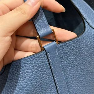 Hermes Picotin Lock 18 CM Bag Handmade In Taurillon Clemence Leather Gold Hardware R2 Blue Agate - Image 4