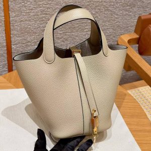 Hermes Picotin Lock 18 CM Bag Handmade In Taurillon Clemence Leather Gold Hardware S2 Trench