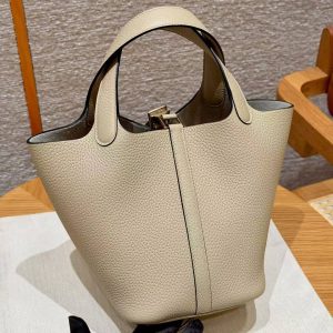 Hermes Picotin Lock 18 CM Bag Handmade In Taurillon Clemence Leather Gold Hardware S2 Trench - Image 2
