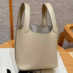 Hermes Picotin Lock 18 CM Bag Handmade In Taurillon Clemence Leather Gold Hardware S2 Trench - Image 18
