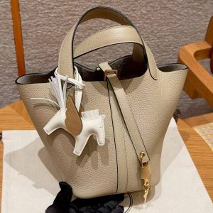 Hermes Picotin Lock 18 CM Bag Handmade In Taurillon Clemence Leather Gold Hardware S2 Trench - Image 3