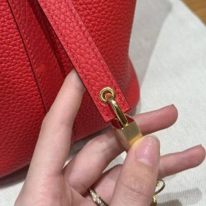 Hermes Picotin Lock 18 CM Bag Handmade In Taurillon Clemence Leather Gold Hardware S3 Rouge Coeur - Image 16