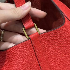Hermes Picotin Lock 18 CM Bag Handmade In Taurillon Clemence Leather Gold Hardware S3 Rouge Coeur - Image 13