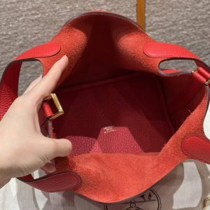 Hermes Picotin Lock 18 CM Bag Handmade In Taurillon Clemence Leather Gold Hardware S3 Rouge Coeur - Image 12