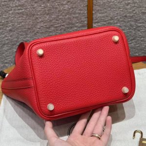 Hermes Picotin Lock 18 CM Bag Handmade In Taurillon Clemence Leather Gold Hardware S3 Rouge Coeur - Image 11