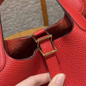 Hermes Picotin Lock 18 CM Bag Handmade In Taurillon Clemence Leather Gold Hardware S3 Rouge Coeur - Image 9