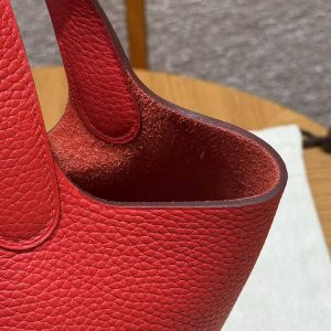 Hermes Picotin Lock 18 CM Bag Handmade In Taurillon Clemence Leather Gold Hardware S3 Rouge Coeur - Image 8