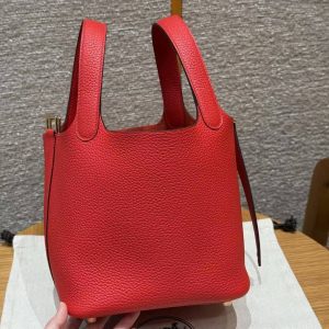 Hermes Picotin Lock 18 CM Bag Handmade In Taurillon Clemence Leather Gold Hardware S3 Rouge Coeur - Image 7