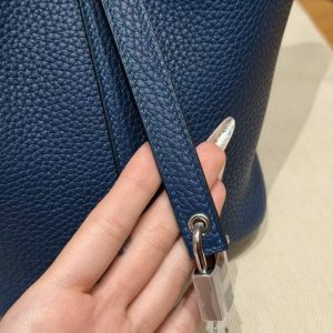 Hermes Picotin Lock 18 CM Bag Handmade In Taurillon Clemence Leather Silver Hardware S4 Deep Blue - Image 10