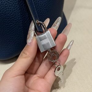 Hermes Picotin Lock 18 CM Bag Handmade In Taurillon Clemence Leather Silver Hardware S4 Deep Blue - Image 9