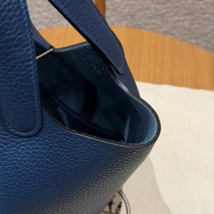Hermes Picotin Lock 18 CM Bag Handmade In Taurillon Clemence Leather Silver Hardware S4 Deep Blue - Image 7