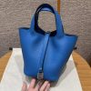 Hermes Picotin Lock 18 CM Bag T7 Blue Hydra Handmade In Taurillon Clemence Leather Silver Hardware