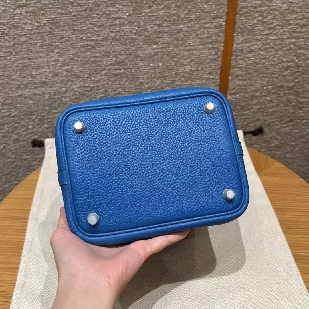 Hermes Picotin Lock 18 CM Bag T7 Blue Hydra Handmade In Taurillon Clemence Leather Silver Hardware - Image 19