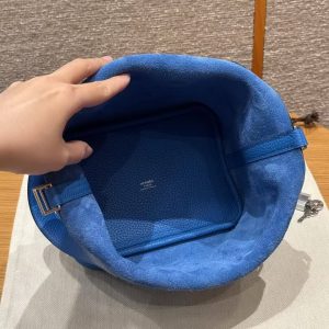 Hermes Picotin Lock 18 CM Bag T7 Blue Hydra Handmade In Taurillon Clemence Leather Silver Hardware - Image 18