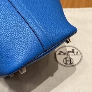 Hermes Picotin Lock 18 CM Bag T7 Blue Hydra Handmade In Taurillon Clemence Leather Silver Hardware - Image 6