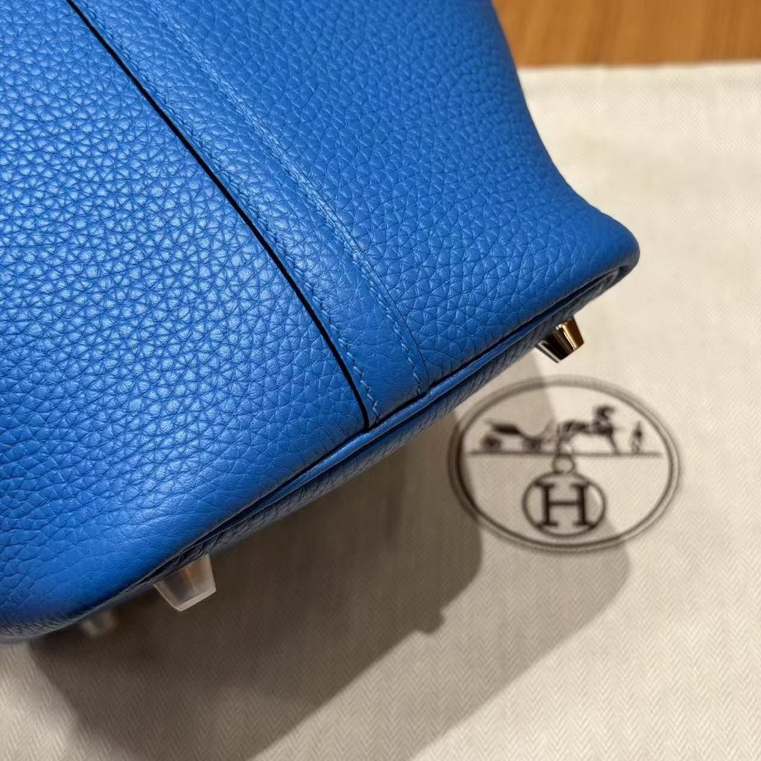 Hermes Picotin Lock 18 CM Bag T7 Blue Hydra Handmade In Taurillon Clemence Leather Silver Hardware - Image 6