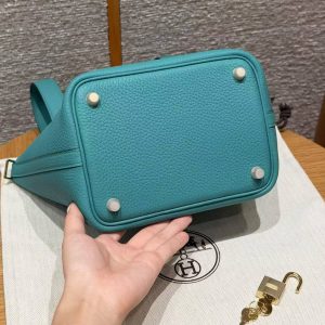 Hermes Picotin Lock 18 CM Bag Handmade In Taurillon Clemence Leather Gold Hardware U1 Vert Verone - Image 17