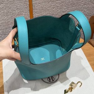 Hermes Picotin Lock 18 CM Bag Handmade In Taurillon Clemence Leather Gold Hardware U1 Vert Verone - Image 16