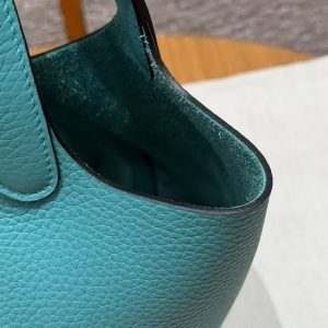 Hermes Picotin Lock 18 CM Bag Handmade In Taurillon Clemence Leather Gold Hardware U1 Vert Verone - Image 8
